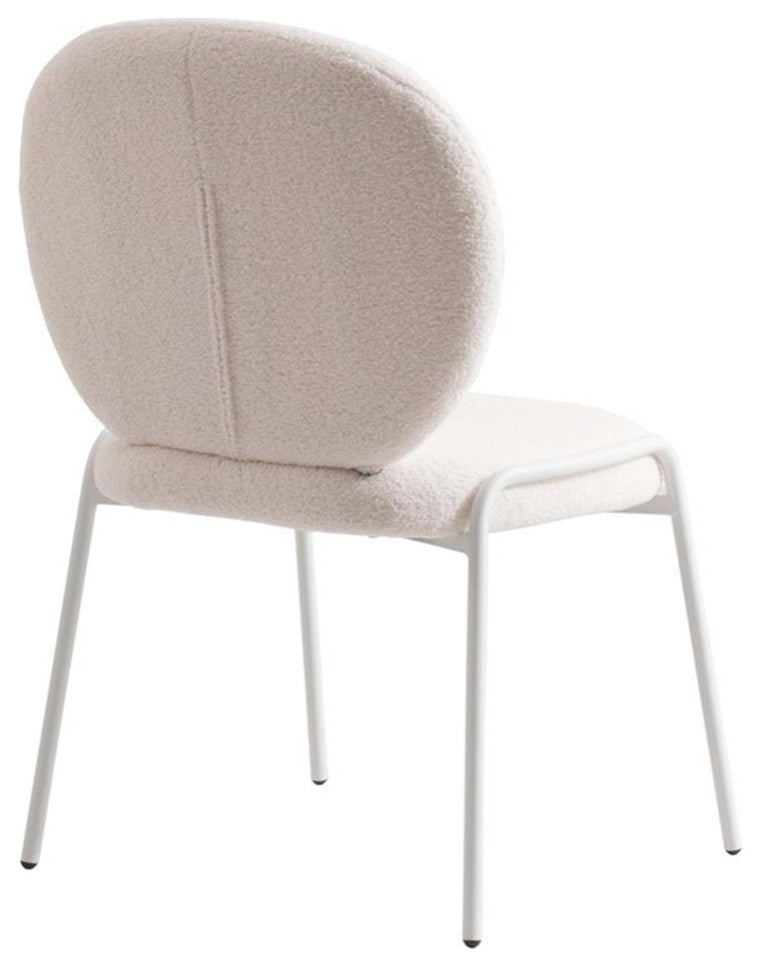 LeisureMod Celestial Modern Boucle Dining Side Chair in White Metal Frame White