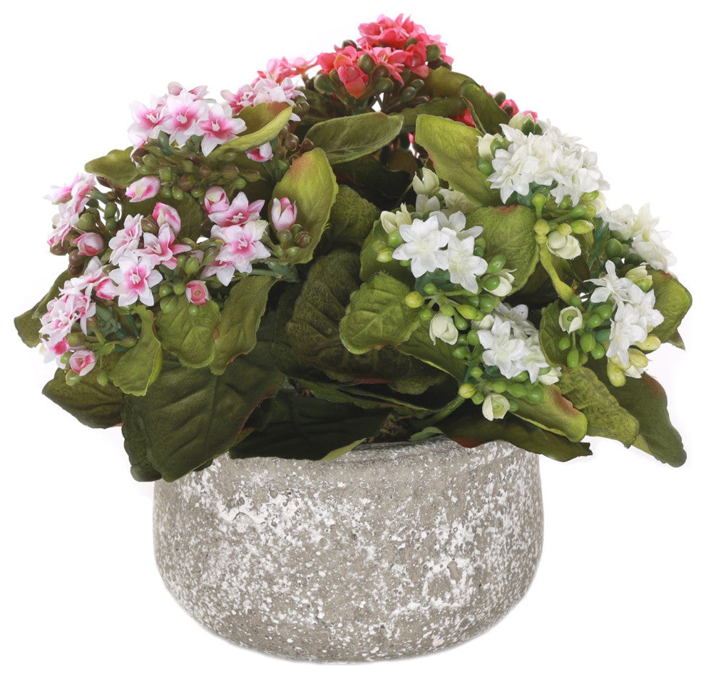 Kalanchoe Silk Flower Bushes Red, Rose, White, Stone Round Pot