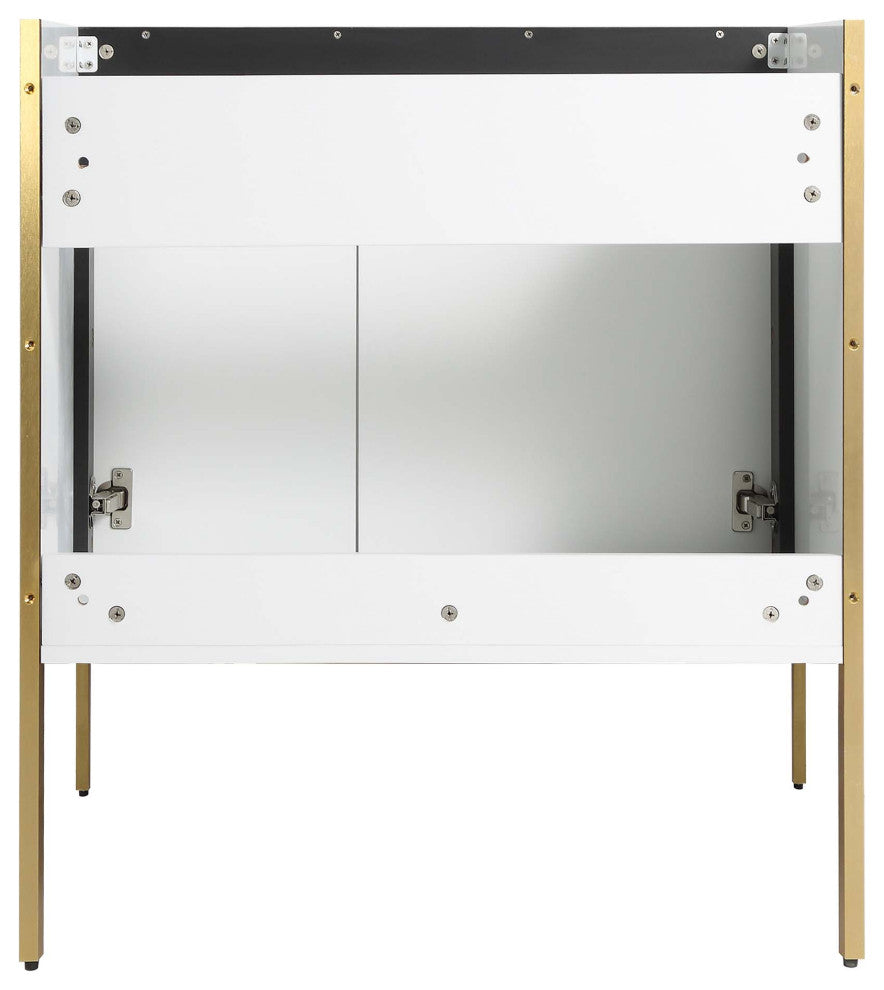 Oakville Bath Vanity, Ceramic Sink, White Matte, 30 Inch, Satin Brass Hardware