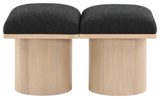 Pavilion Boucle Fabric Upholstered 2-Piece Modular Bench, Black, Natural Finish