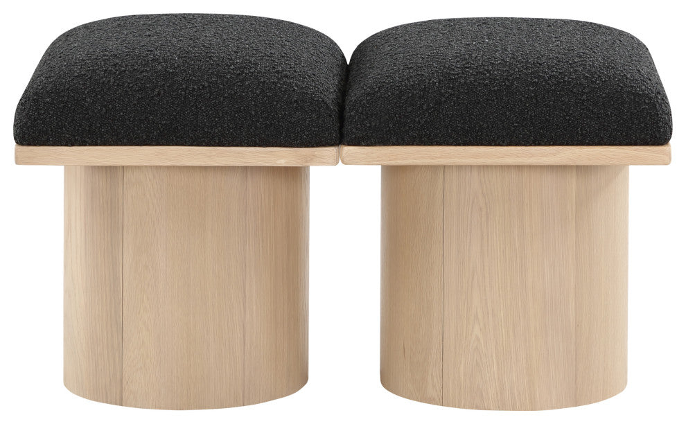 Pavilion Boucle Fabric Upholstered 2-Piece Modular Bench, Black, Natural Finish