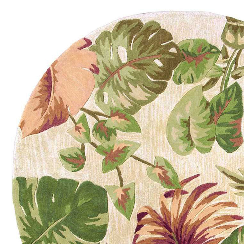 HomeRoots 6' Beige Hand Tufted Tropical Plant Round Indoor Area Rug