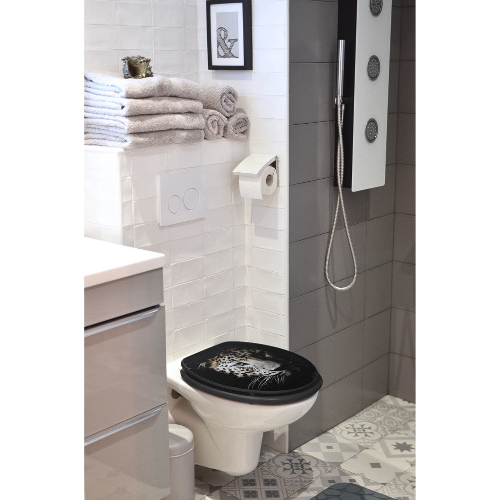 18" Elongated Toilet Seat With Print, Leopard