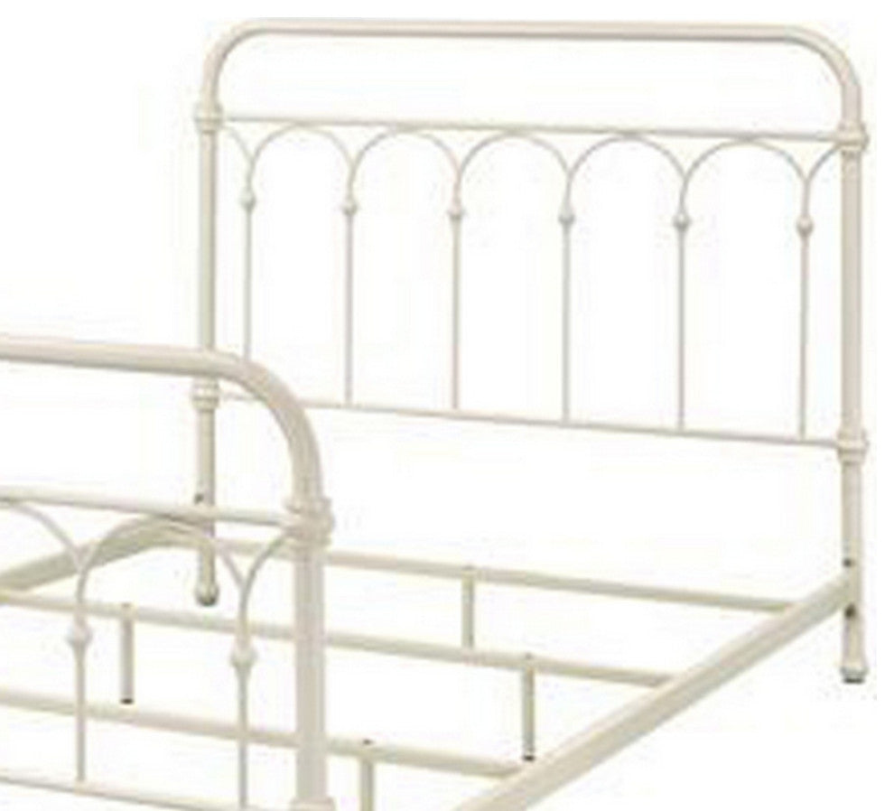 Benzara BM263589 Metal Full Size Bed With Rectangular Spindle Headboard, White