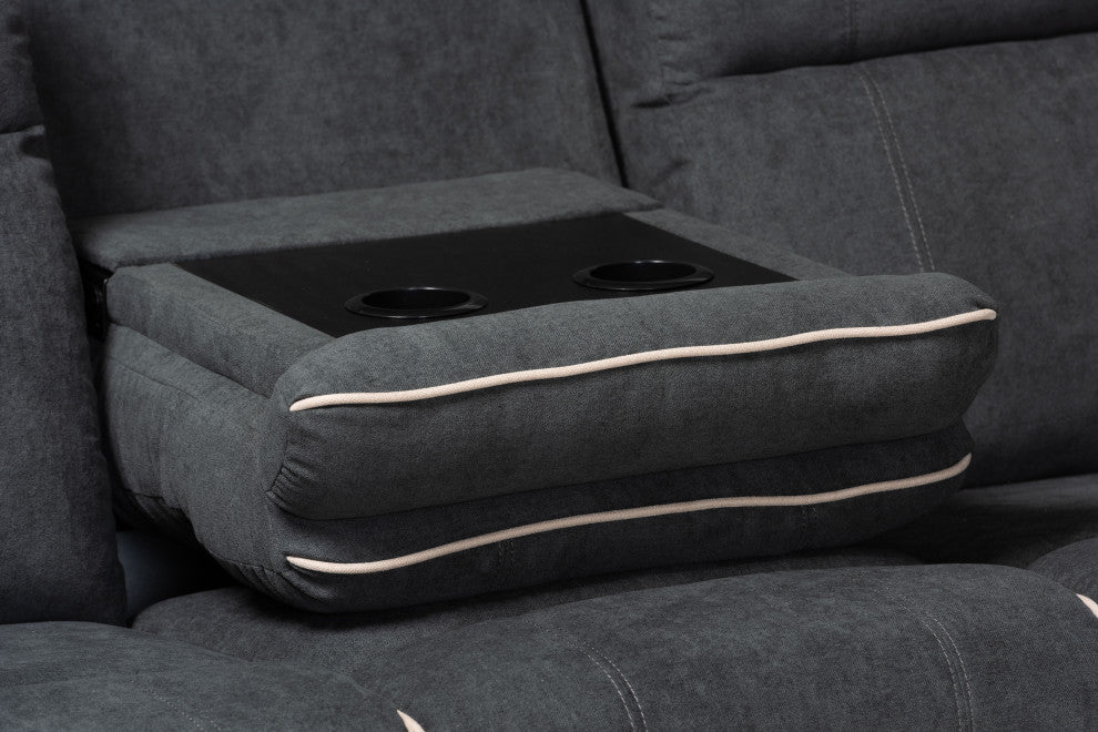 Sabella Dark Gray and Light Gray Two-Tone Fabric 7-Piece Reclining Sectional
