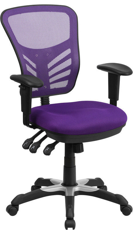 Mid-Back Purple Mesh Executive Swivel Chair with Adjustable Arms