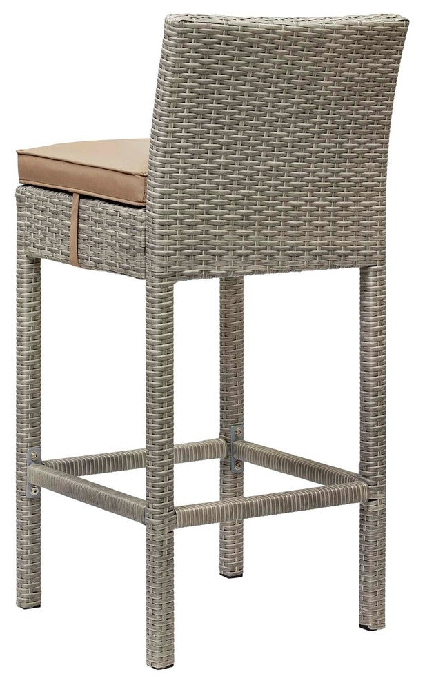 Modern Outdoor Bar Stool, Rattan Wicker, Brown Light Gray