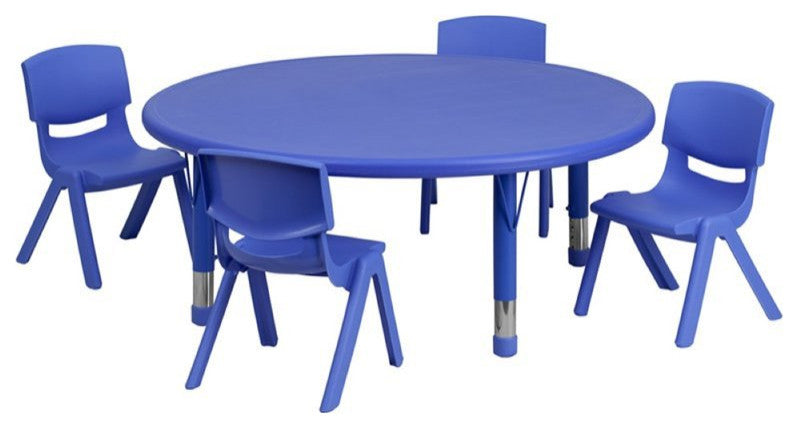 45'' Round Blue Plastic Height Adjustable Activity Table Set
