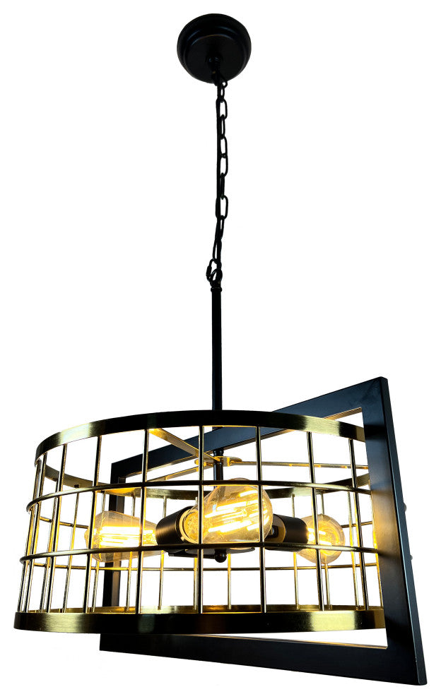 Akbal 3-Light Black and Gold Drum Chandelier
