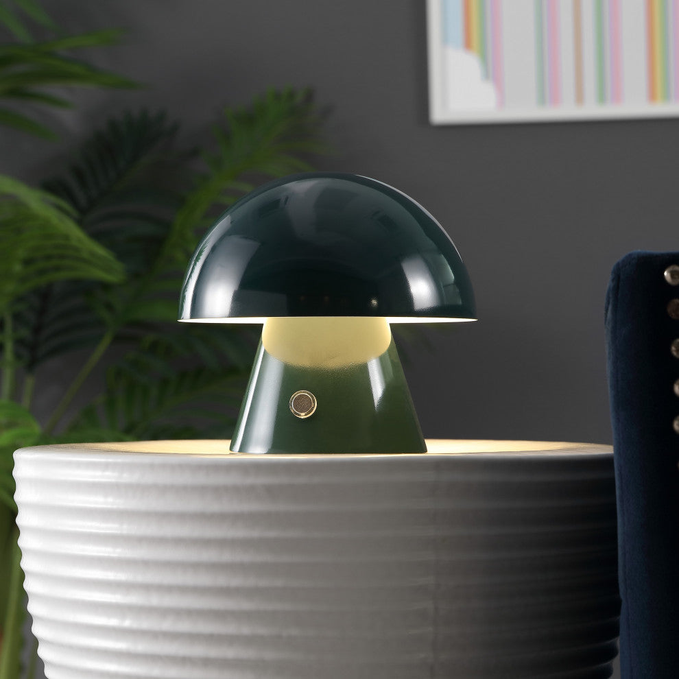 Porcini 7" Rechargeable/Cordless Iron LED Mushroom Table Lamp, Forest Green