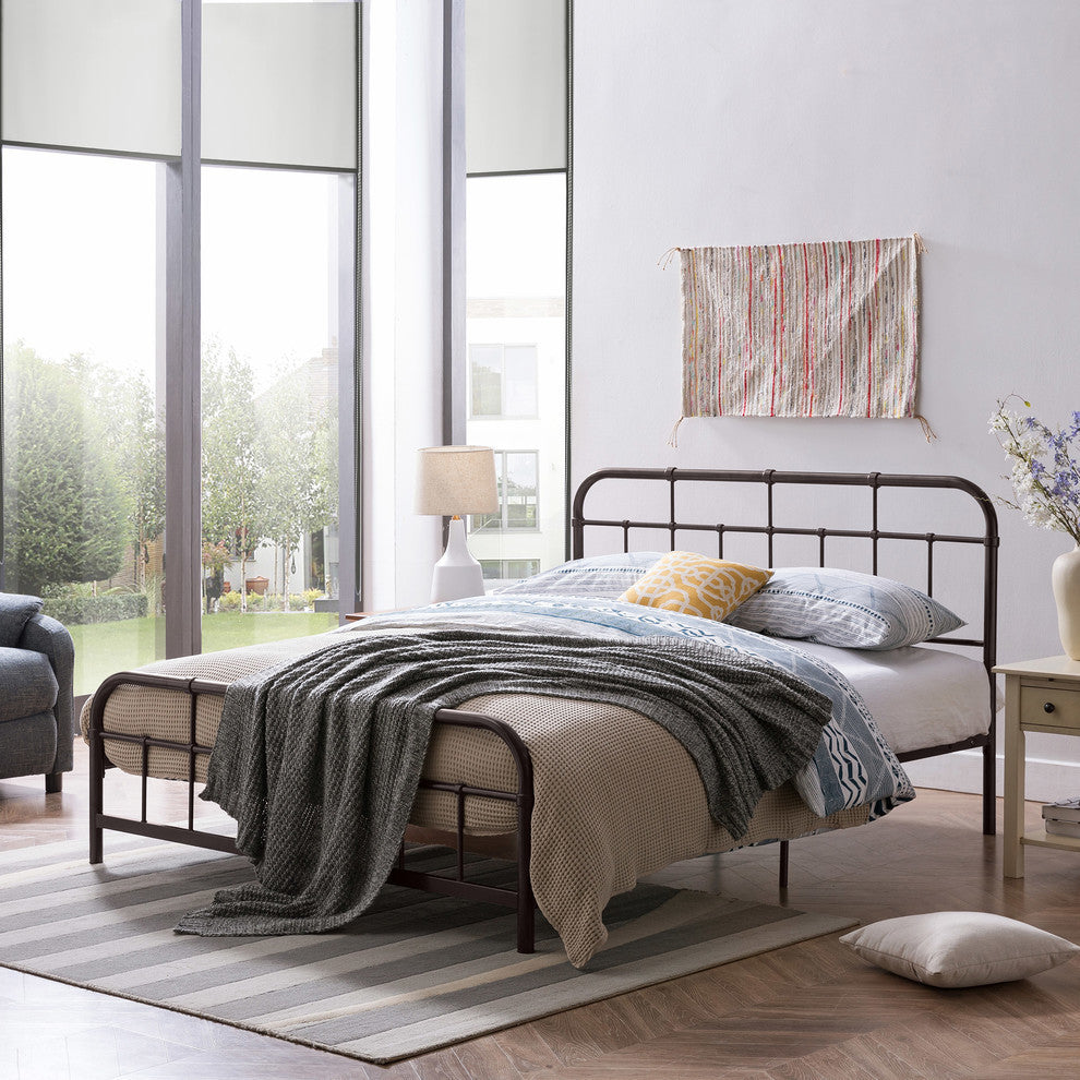 GDF Studio Sylvia Industrial Queen Iron Bed Frame, Hammered Copper