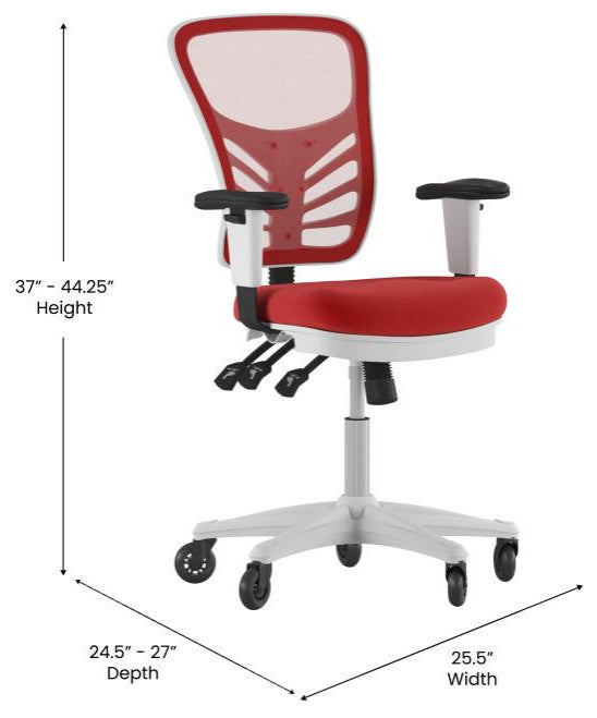 Nicholas Mid-Back Multifunction Ergonomic Office Chair-Red Mesh/White Frame