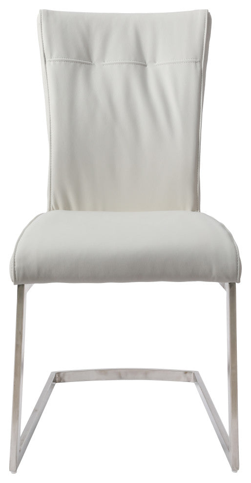 Dining Chair With Pu Seat and Brushed Stainless Steel Leg, Set of 2, White
