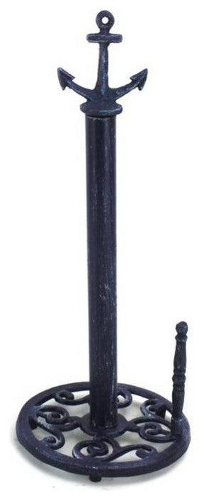 Rustic Dark Blue Cast Iron Anchor Paper Towel Holder 16'', Beach Decoration