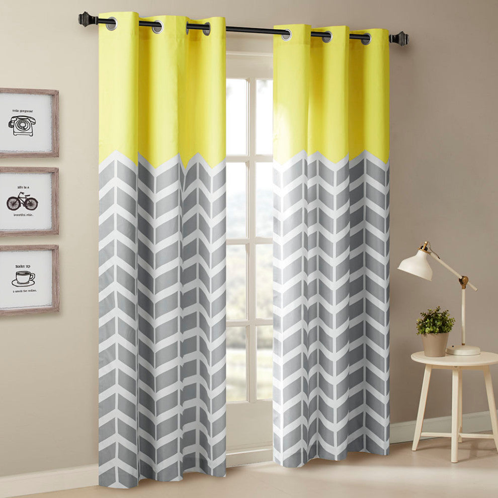 Intelligent Design Alex Yellow Chevron Print Window Panel Pair