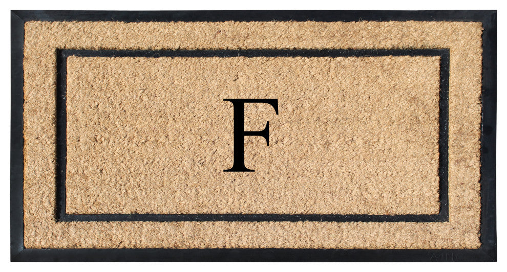 A1HC Rubber & Coir Large Outdoor Durable Monogrammed Doormat, 24"X39", Beige, F
