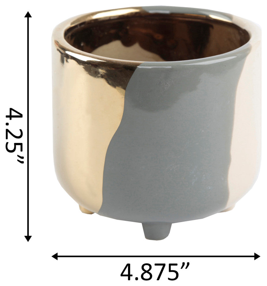 4.8" 3-Tone Footed Ceramic Planter, Grey