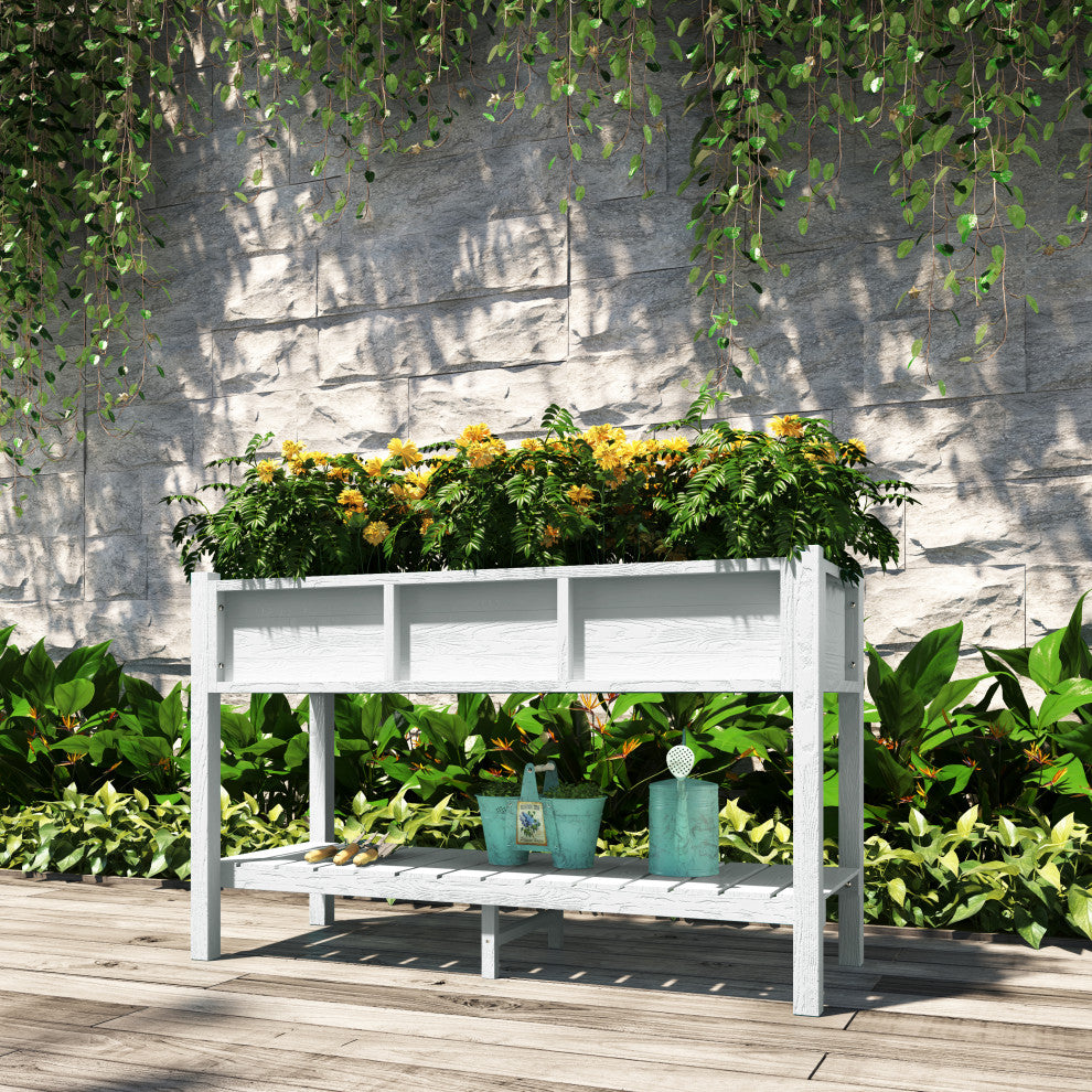 Rectangular Garden Planter Box Raised Garden Bed for Outdoor Balcony, White