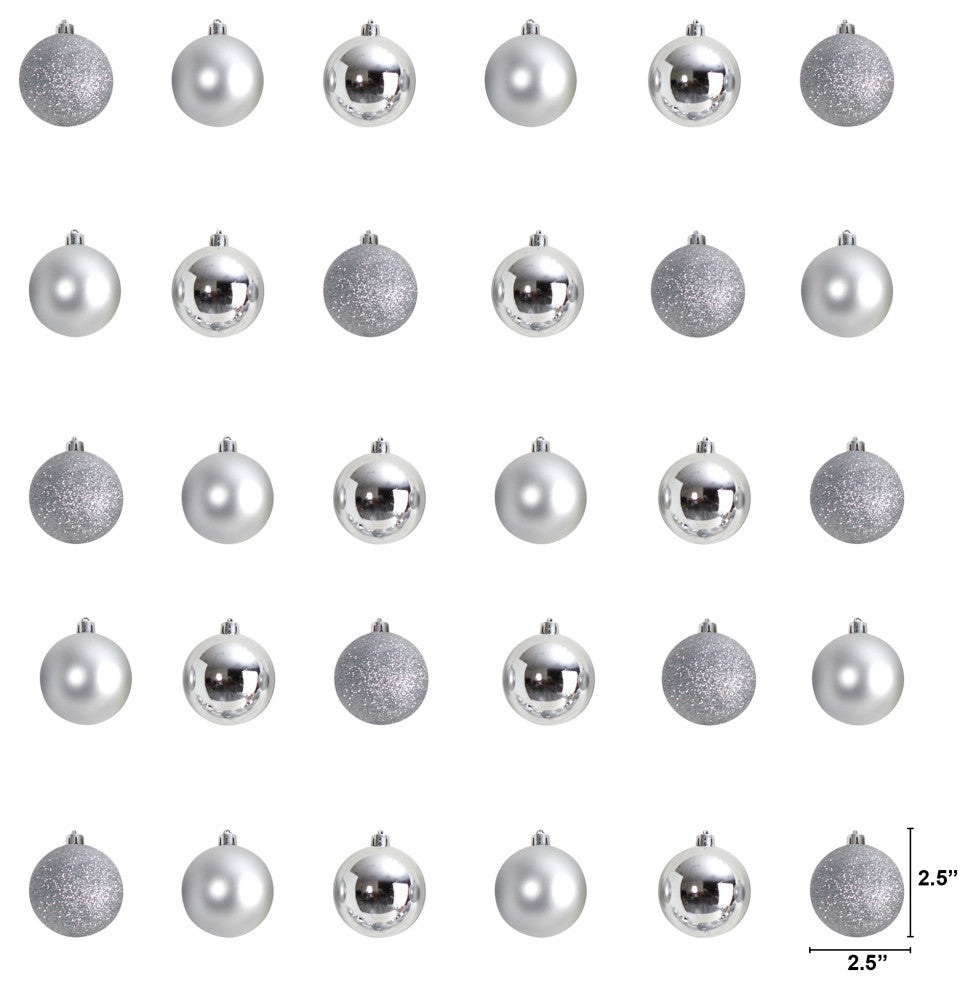 Holiday Christmas 30 Count 2.5" Shatterproof Ornament Set With Storage Container