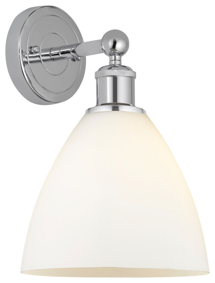 Edison Bristol Glass 8" Sconce, Polished Chrome, Matte White Shade