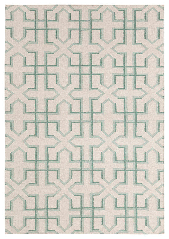 Lima Contemporary Area Rug, White and Green, 5'x7'