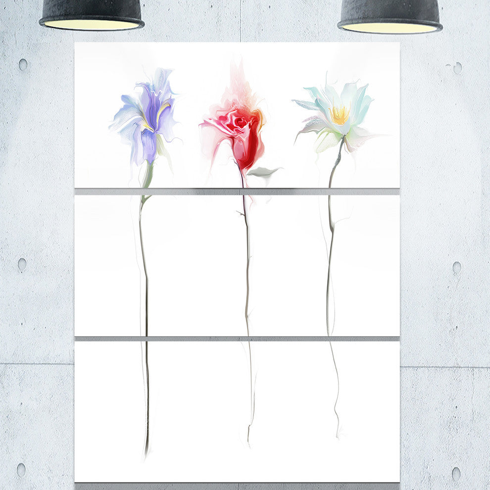 "Three Flowers" Digital Glossy Metal Wall Art, 3 Panels, 28"x36"