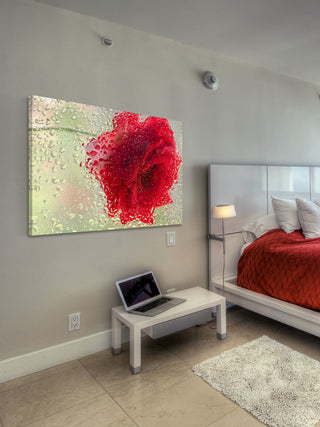 "Red Rose in a Light Rain" Painting Print on Canvas