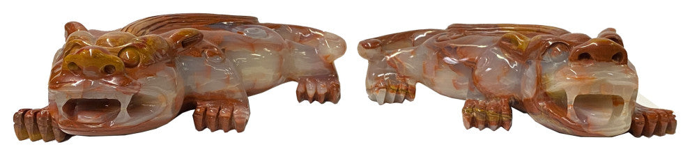 Pair Chinese Red White Stone Fengshui Fortune Pixiu Display Figures Hws1042