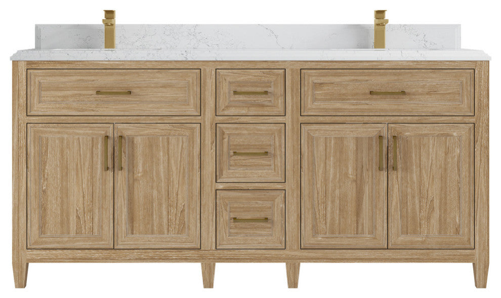 Santa Monica 72 Double Sink Bath Vanity in Whitewashed Teak 1.5" Empira Quartz