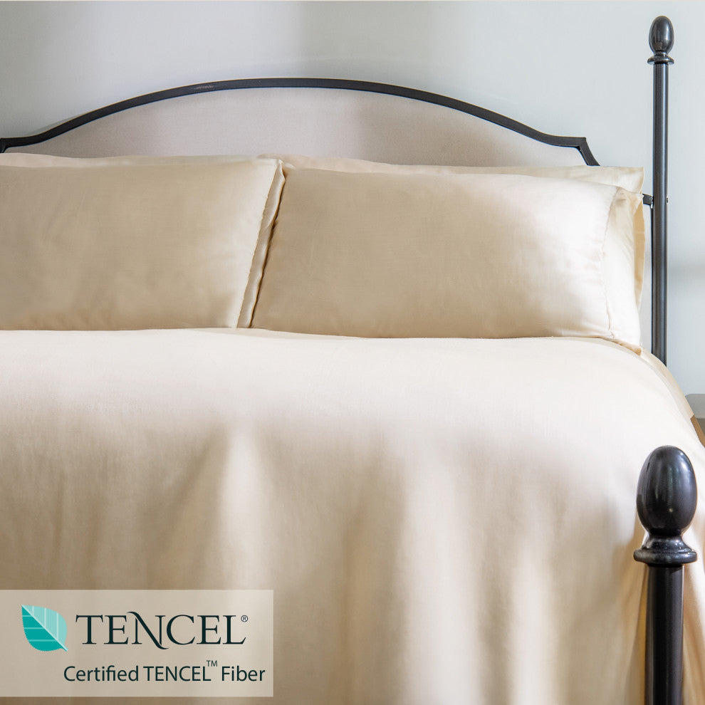 Delara 100% Eucalyptus Lyocell Tencel Bedding Sheet Bundle, Fog, Full, 90"x105"