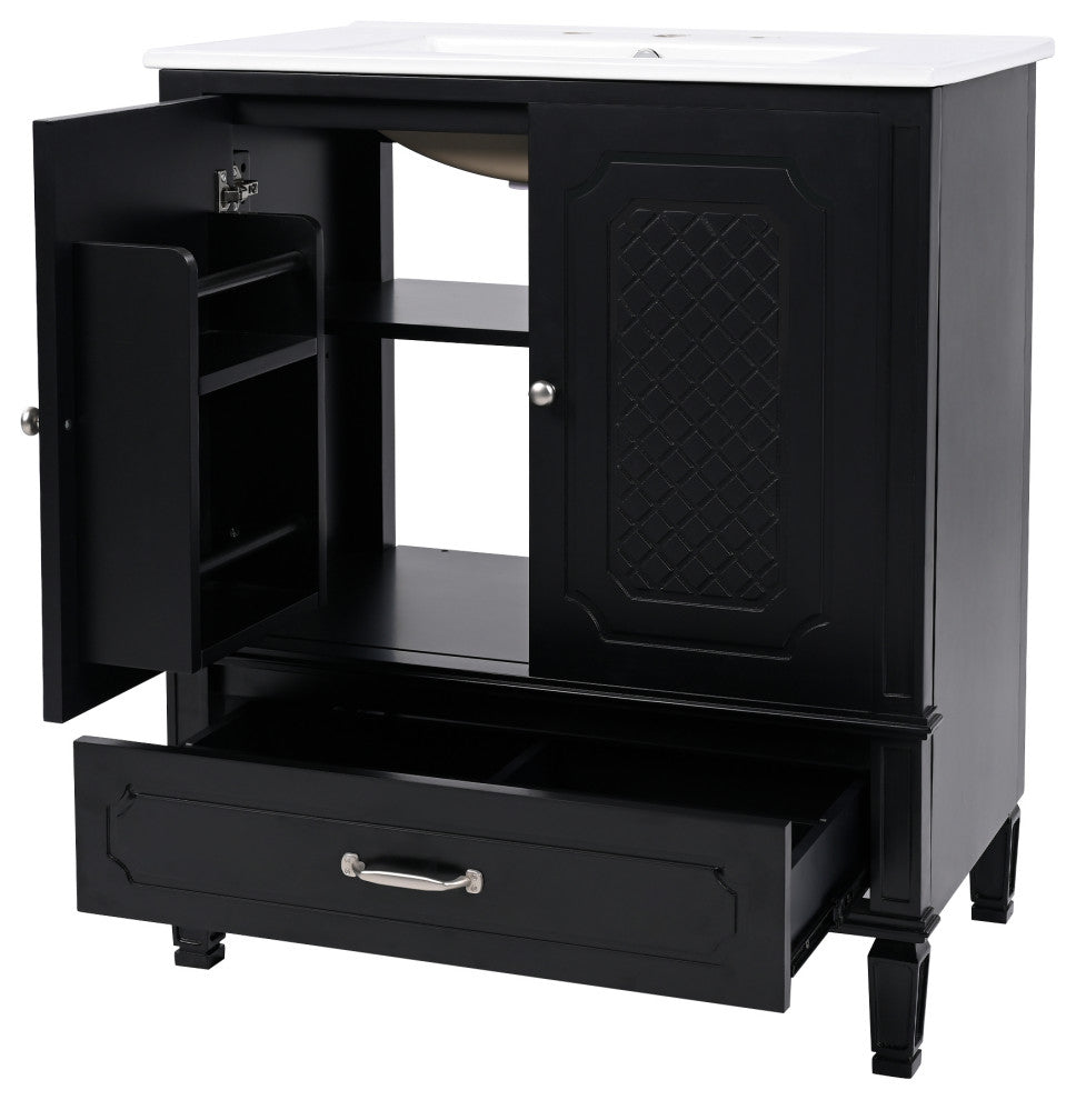 GDF Studio 30" Vintage Vanity With Sink, Adjustable Shelf & One Drawer, Black