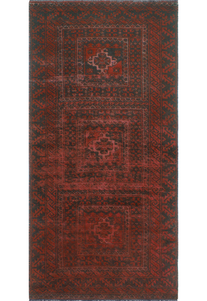 Vintage Rainbow-Dye Azucena Red/Charcoal Runner, 3'3 x 6'10