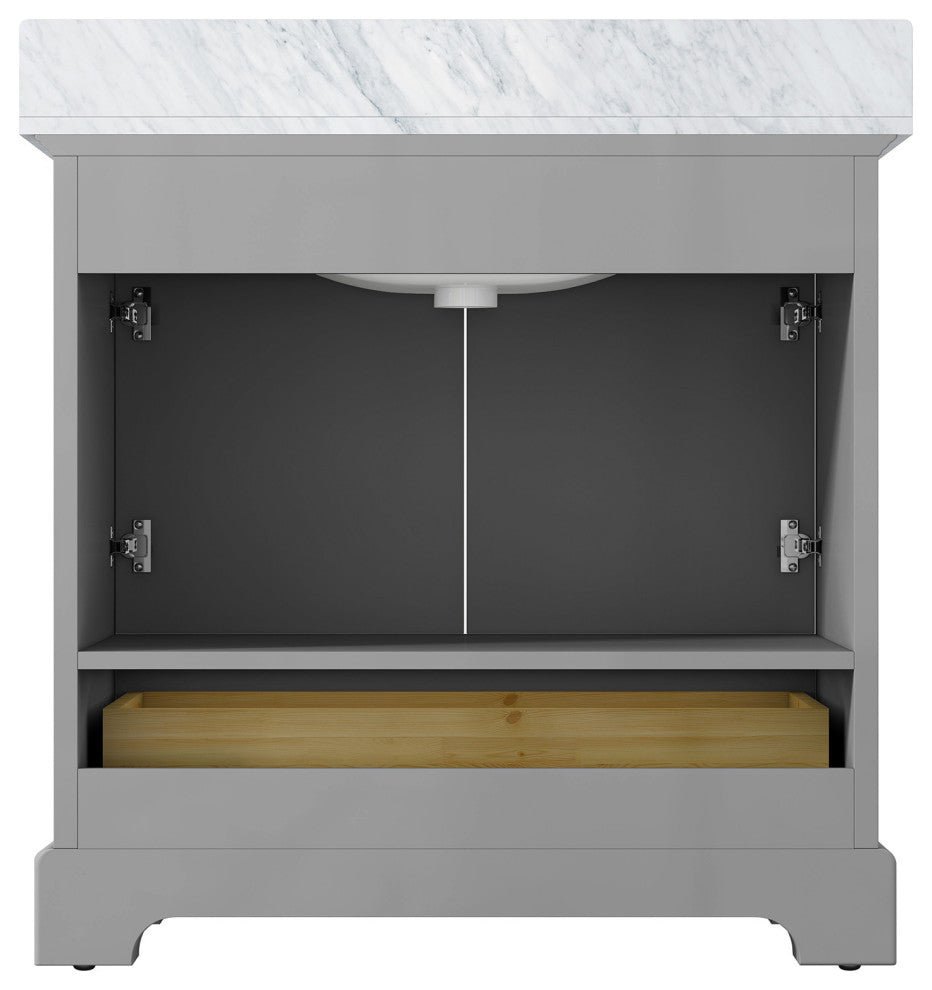 36 inch Plywood Freestanding Bathroom Vanity Set Integrated Ceramic Sink, Grey