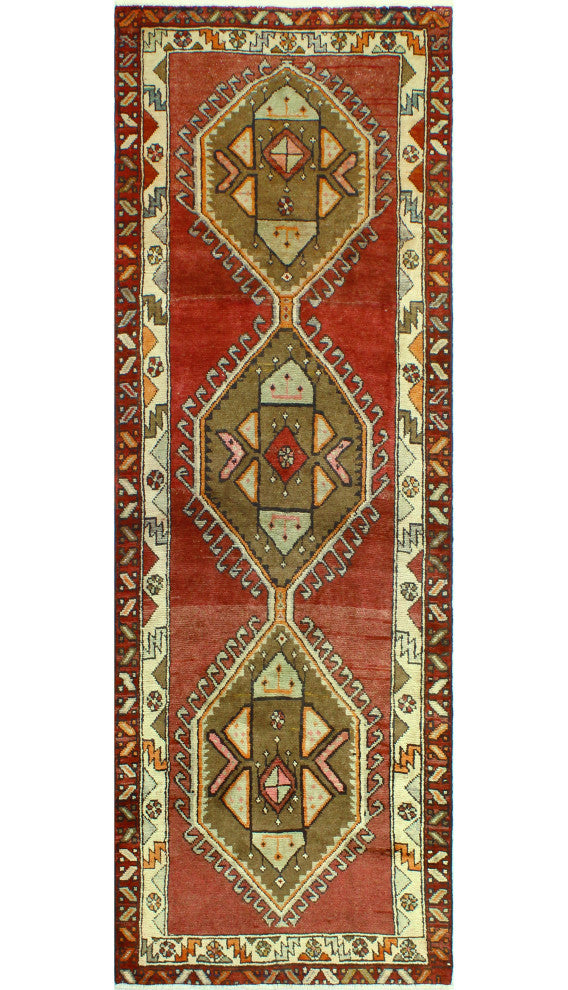 Fine Vintage Distressed Dalili Rust/Ivory Runner, 3'3 x 9'8
