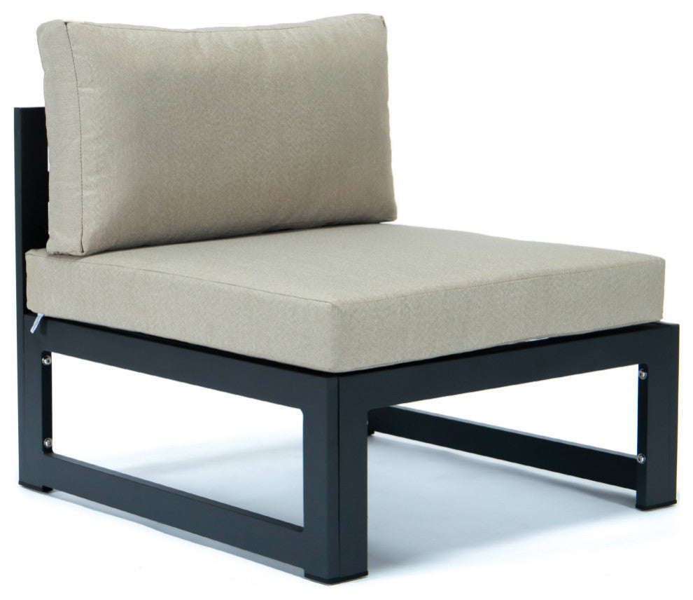 LeisureMod Chelsea 6-Piece Patio Ottoman Sectional Black Aluminum, Beige