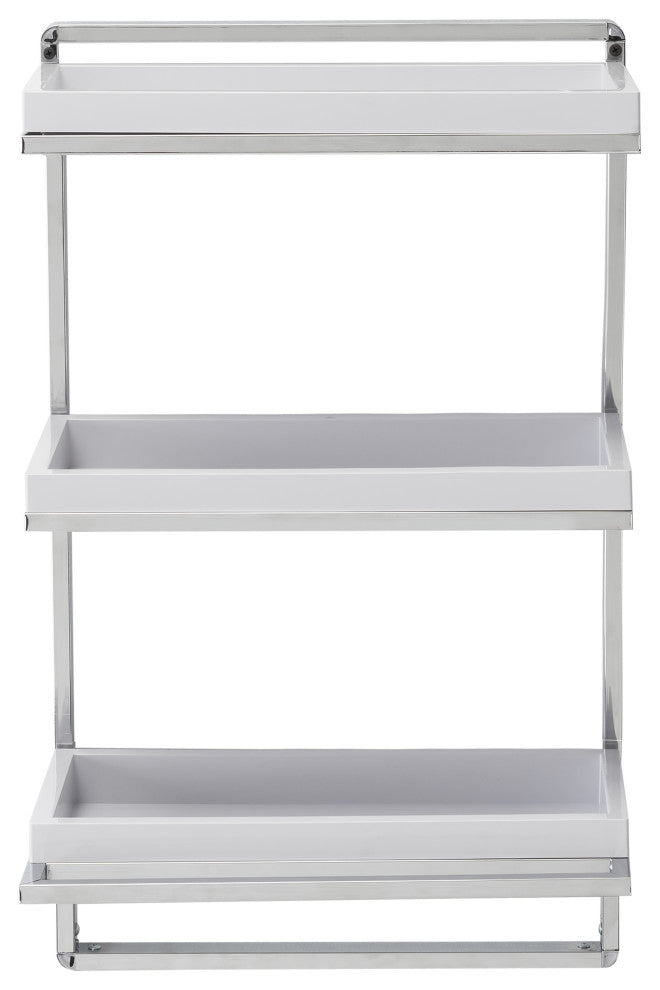 Wall Mount 3-Tier Bathroom Shelf With Towel Bar and Removable Trays