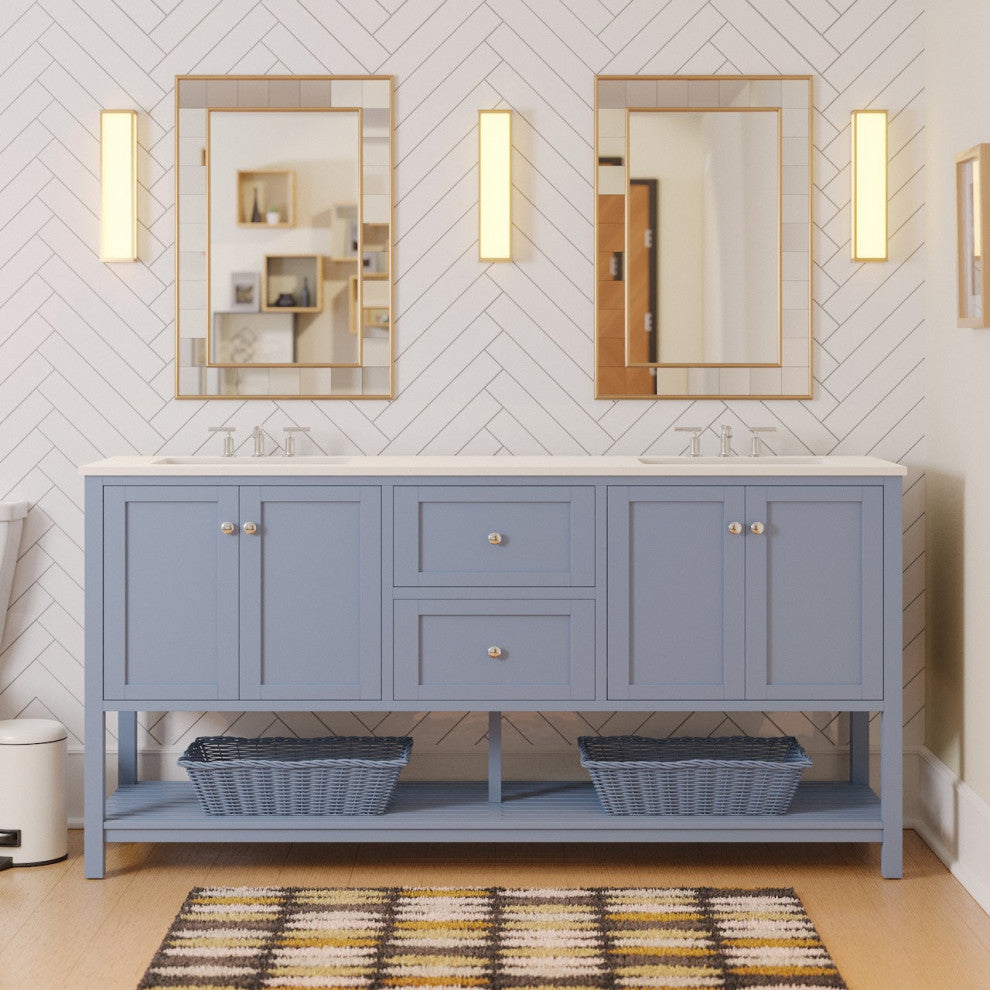 Kitchen Bath Collection Lakeshore 72" Double Vanity, Powder Blue, Engineered White