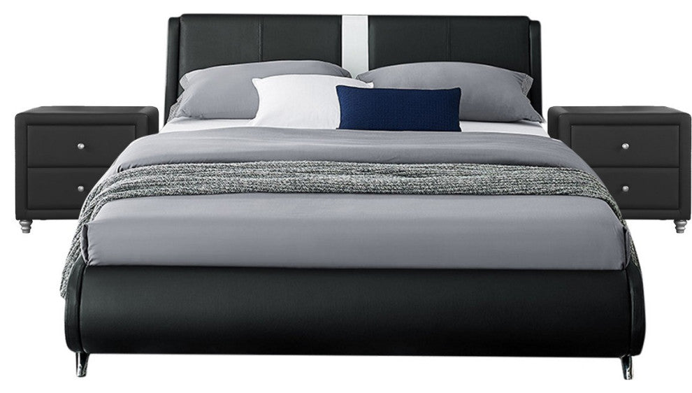 Black Platform King Bed With Two Nightstands