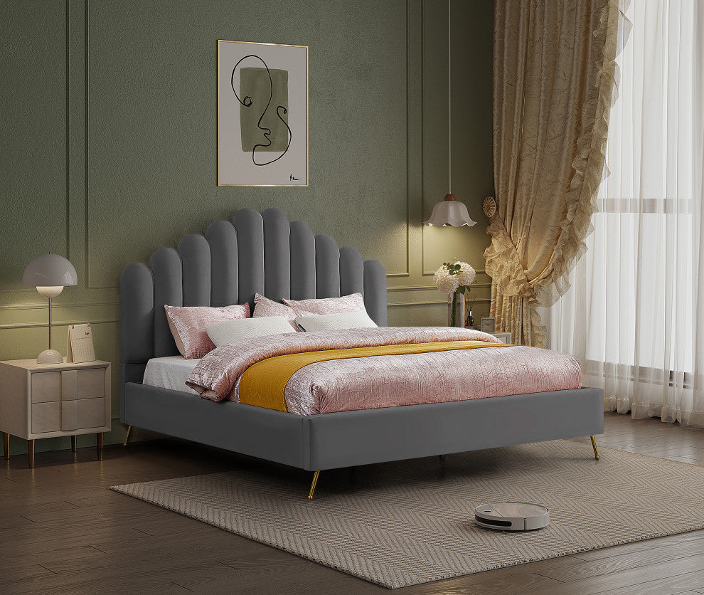 Lily Velvet Bed, Gray, King