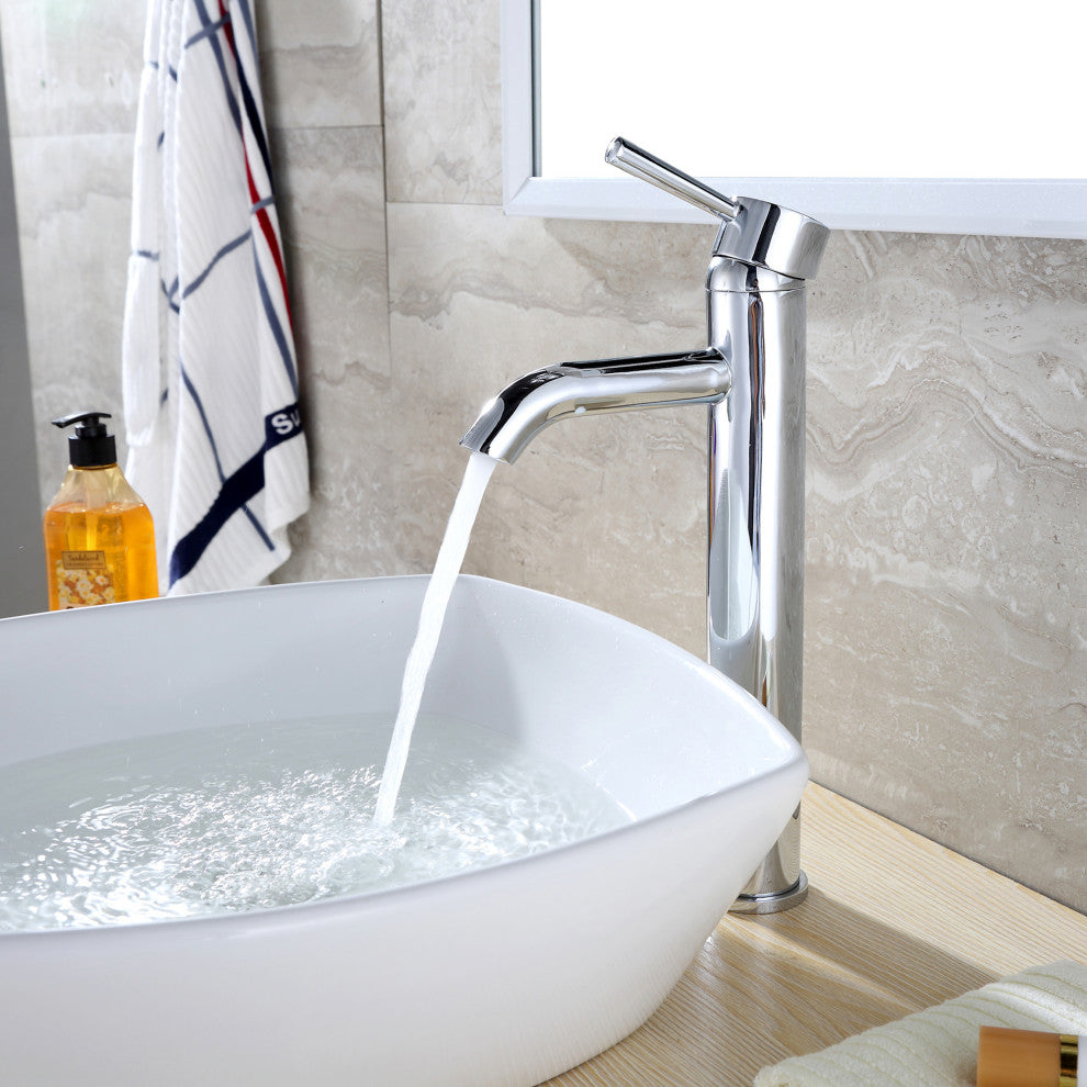 Luxier BSH03-T Single Hole Vessel Bathroom Faucet with Drain, Chrome