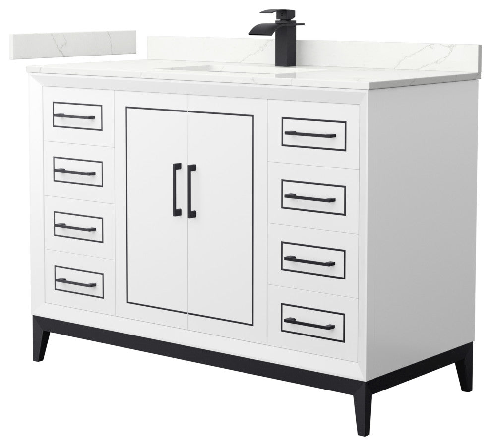 Marlena 48" Single Vanity, Quartz Top, 1-Hole, Black Trim