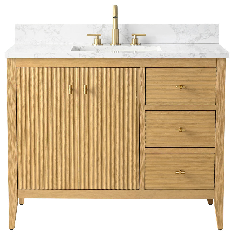 Vanity Art Freestanding Vanity, Natural Oak, 42", Single Sink, Golden Brushed
