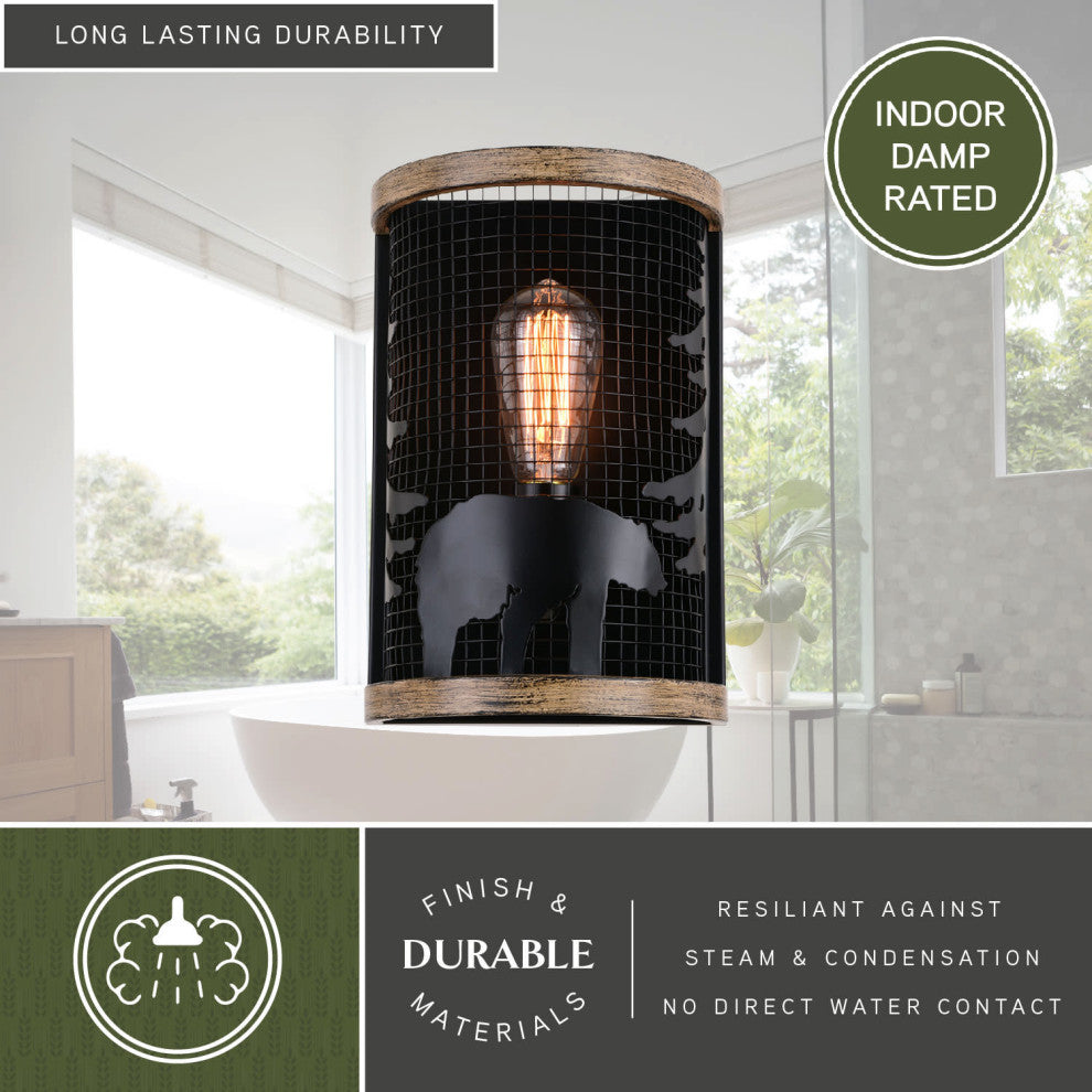 Kodiak 8" Wall Light Black and Burnished Teak