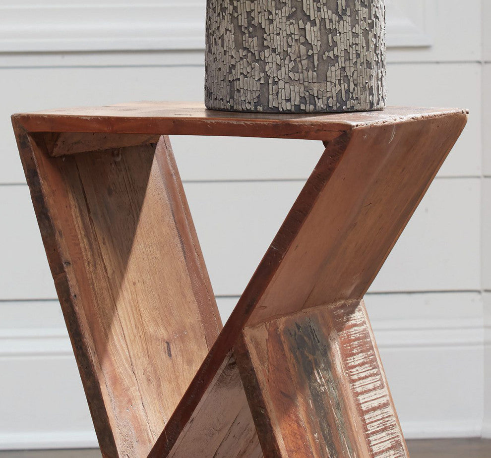 Wooden Geometric Accent Table, Natural