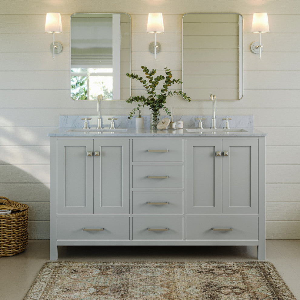 ARIEL Cambridge 61" Rectangle Sinks Bath Vanity Carrara Marble