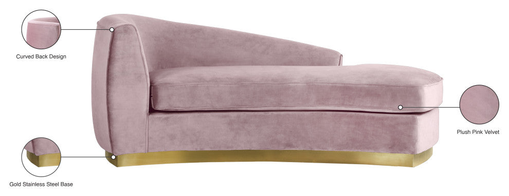 Julian Velvet Upholstered Chaise, Pink, Gold Base