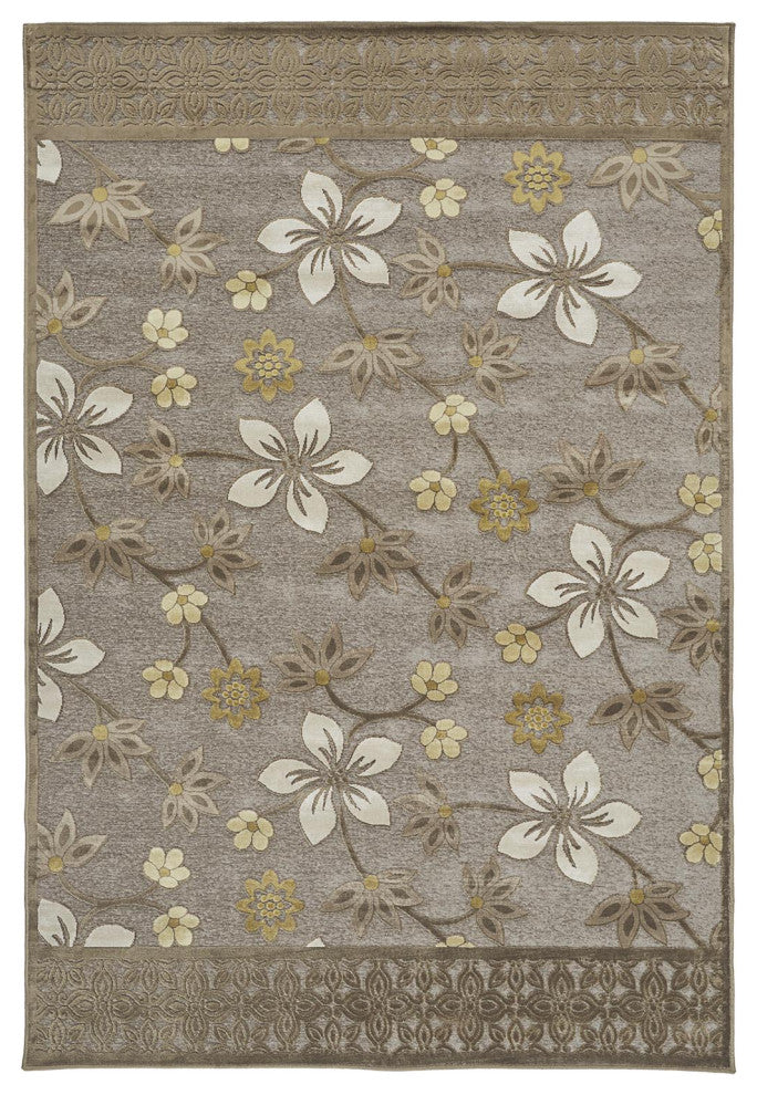 Weave & Wander Soho Mah Soft Chenille Rug, Pewter/DarkGreen, 5'3"x7'6"