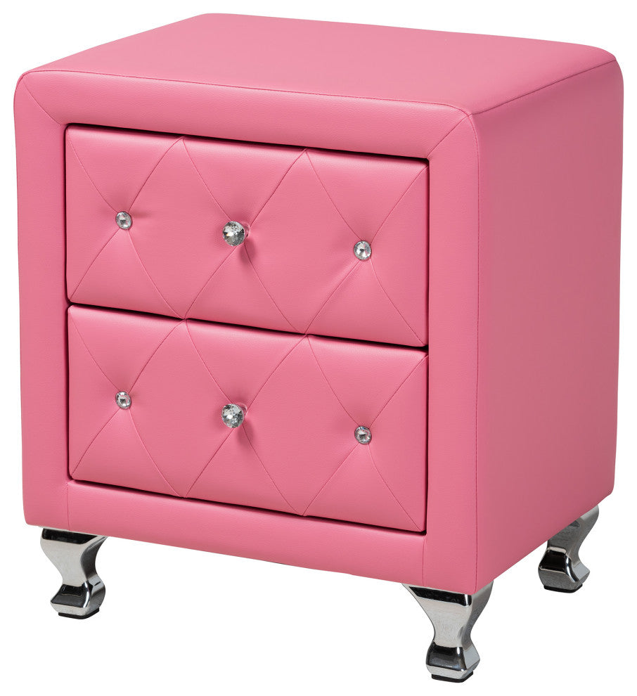 Canterbury Glam Pink Faux Leather Upholstered Queen Size 3-Piece Bedroom Set
