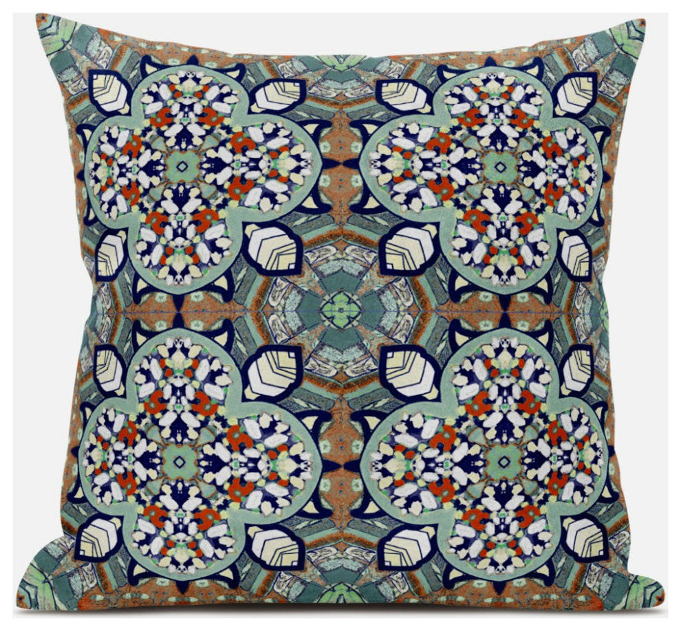18" Green Orange Cloverleaf Boho Suede Throw Pillow