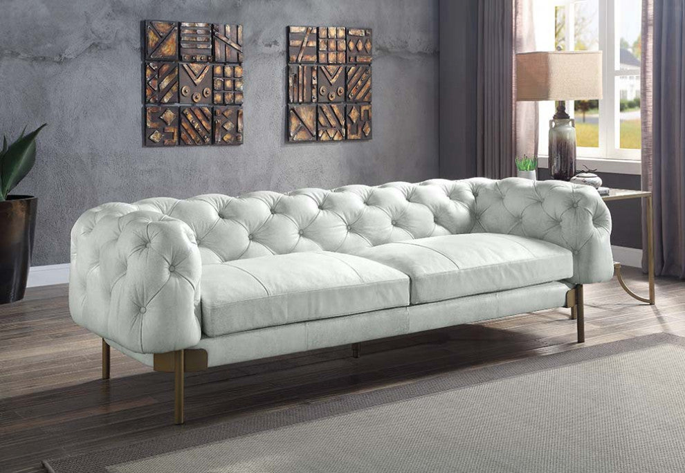 Acme Ragle Sofa Vintage White Top Grain Leather